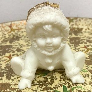 Meico white porcelain bisque snow baby Christmas Ornament vintage